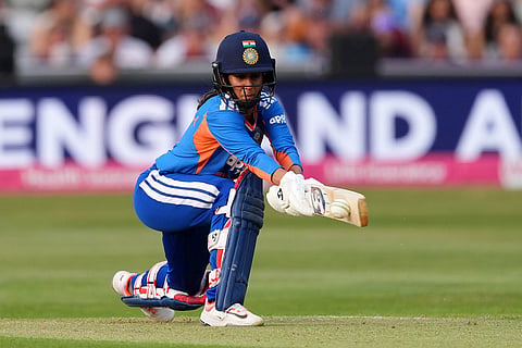 India's Jemimah Rodrigues batting during the first Vitality IT20 cricket match between England and India in Chelmsford, England.