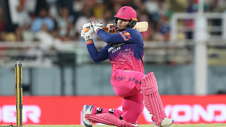 Vaibhav Sooryavanshi slams 31-ball half-century on a two-paced Mullanpur wicket on May 22. - X/IPL