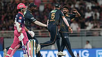 GT Vs RR LIVE Score, IPL 2026 Qualifier 2: Sooryavanshi Gives Momentum To Royals' Innings | Rajasthan 54/2 (3) AP Photo/Ashwini Bhatia : Gujarat Titans' Mohammed Siraj, right, celebrates the wicket of Rajasthan Royals' Yashasvi Jaiswal with teammates during the Indian Premier League cricket match between Gujarat Titans and Rajasthan Royals in New Chandigarh, India, Friday, May 29, 2026. (AP Photo/Ashwini Bhatia)