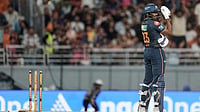 GT Vs RR, IPL 2026 Qualifier 2: Sai Sudharsan Gets Dismissed Hit Wicket Again - Watch AP Photo : Gujarat Titans' Sai Sudharsan reacts after losing his wicket by dropping his bat on to his wickets during the Indian Premier League cricket match between Gujarat Titans and Rajasthan Royals in New Chandigarh.