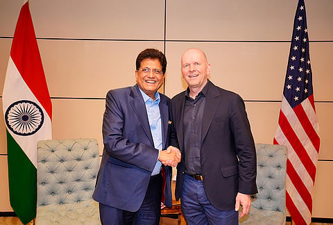 Union Commerce and Industry Minister Piyush Goyal during a meeting with Mastercard CEO Michael Miebach. 