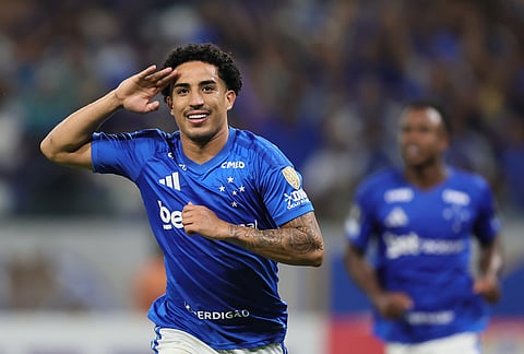 Christian of Brazil's Cruzeiro celebrates after scoring his side's second goal against Ecuador's Barcelona during a Copa Libertadores Group D soccer match in Belo Horizonte, Brazil.