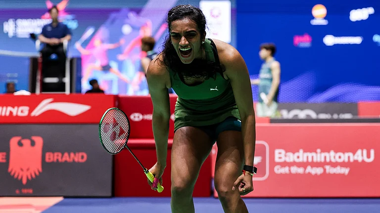 PV Sindhu celebrates after entering the Singapore Open 2026 quarter-final. - Photo: Badminton Photo