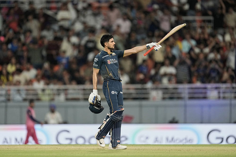 Gujarat Titans captain Shubman Gill celebrates his century IPL