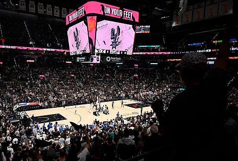 The San Antonio Spurs play the Oklahoma City Thunder in the first half of Game 6 in the Western Conference finals NBA basketball playoffs series, in San Antonio. 