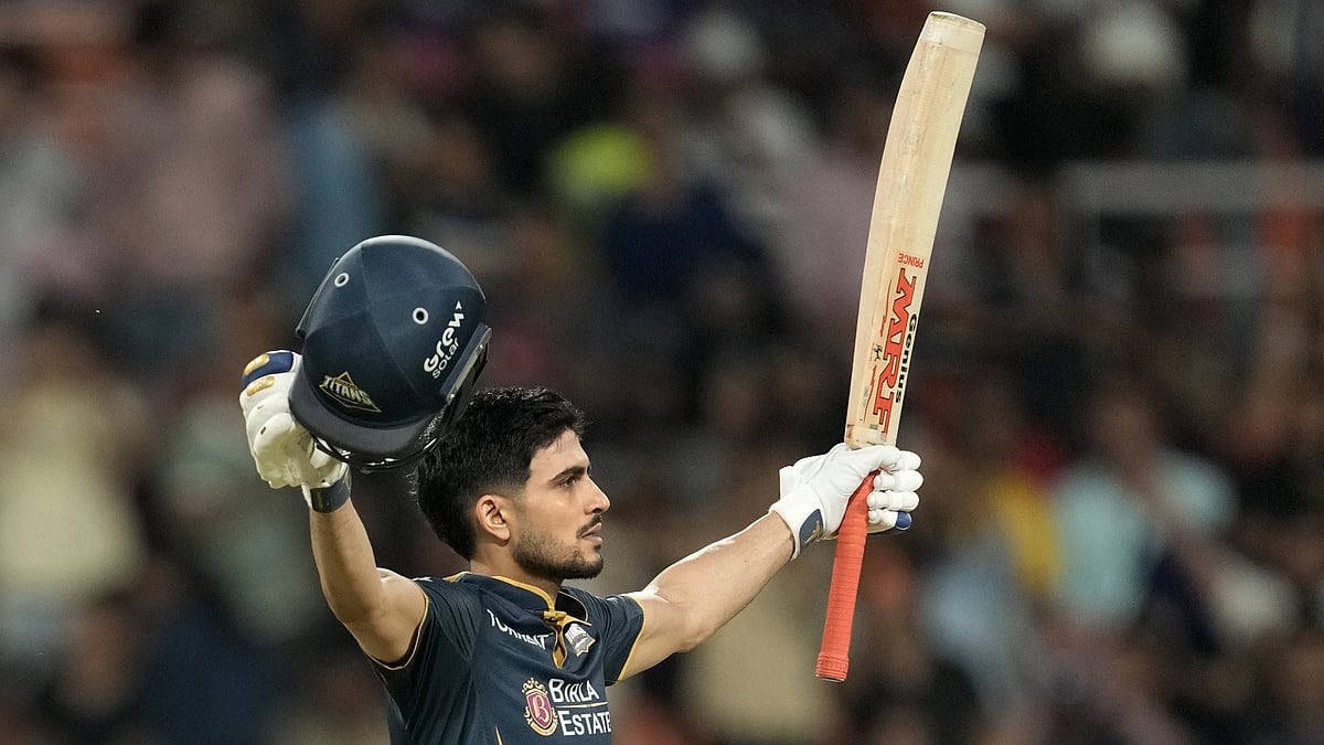 Gujarat Titans' captain Shubman Gill celebrates his century during the Indian Premier League cricket match between Gujarat Titans and Rajasthan Royals in New Chandigarh, India, Friday, May 29, 2026. - AP Photo/Ashwini Bhatia