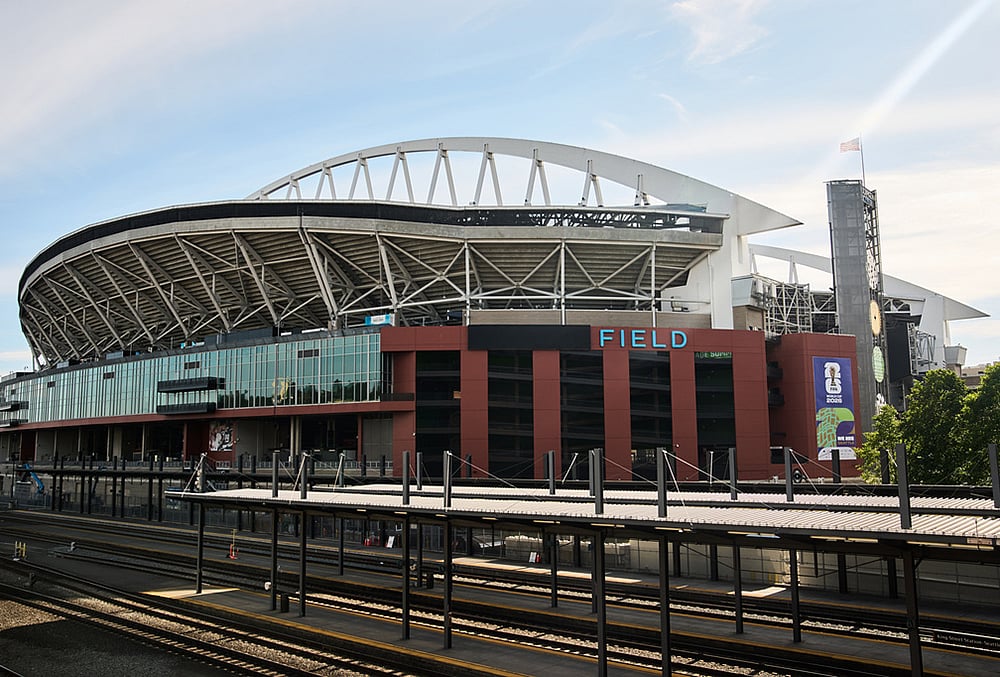 A partial covering is seen over Lumen branding at Lumen Field, which will be named Seattle Stadium during the 2026 FIFA World Cup, in Seattle.  - | Photo: AP/Lindsey Wasson