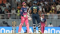 GT Vs RR, IPL Match Report: Who Won Yesterday In Indian Premier League 2026 Qualifier 2 – Check Result | Photo: AP/Ashwini Bhatia : Rajasthan Royals' Dhruv Jurel hands over bat to Gujarat Titans' Sai Sudharsan after Sudharsan got out by dropping his own bat on to his wickets during the Indian Premier League cricket match between Gujarat Titans and Rajasthan Royals in New Chandigarh, India.