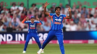 Photo: Ben Whitley/PA via AP : India's Arundhati Reddy reacts during the first Vitality IT20 cricket match between England and India in Chelmsford, England.