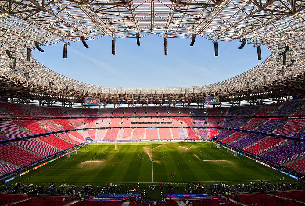 Generel view of the Puskas Arena a day ahead of the Champions League final soccer match between Paris Saint-Germain and Arsenal in Budapest, Hungary. - | Photo: AP/Vadim Ghirda