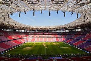 | Photo: AP/Vadim Ghirda : Generel view of the Puskas Arena a day ahead of the Champions League final soccer match between Paris Saint-Germain and Arsenal in Budapest, Hungary.