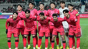 AP Photo : South Korea players pose for a team photo prior to the start of the international friendly soccer match between South Korea and Ghana in Seoul, South Korea.