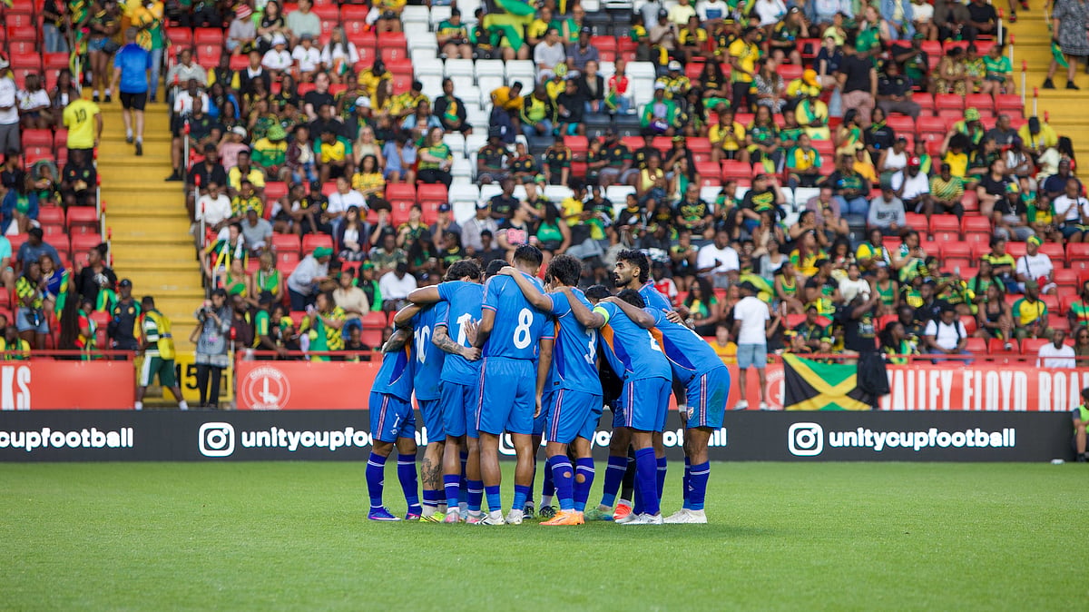 India in action against Jamaica in the Unity Cup semi-final at The Valley, London, on May 27, 2026. - | Photo: AIFF