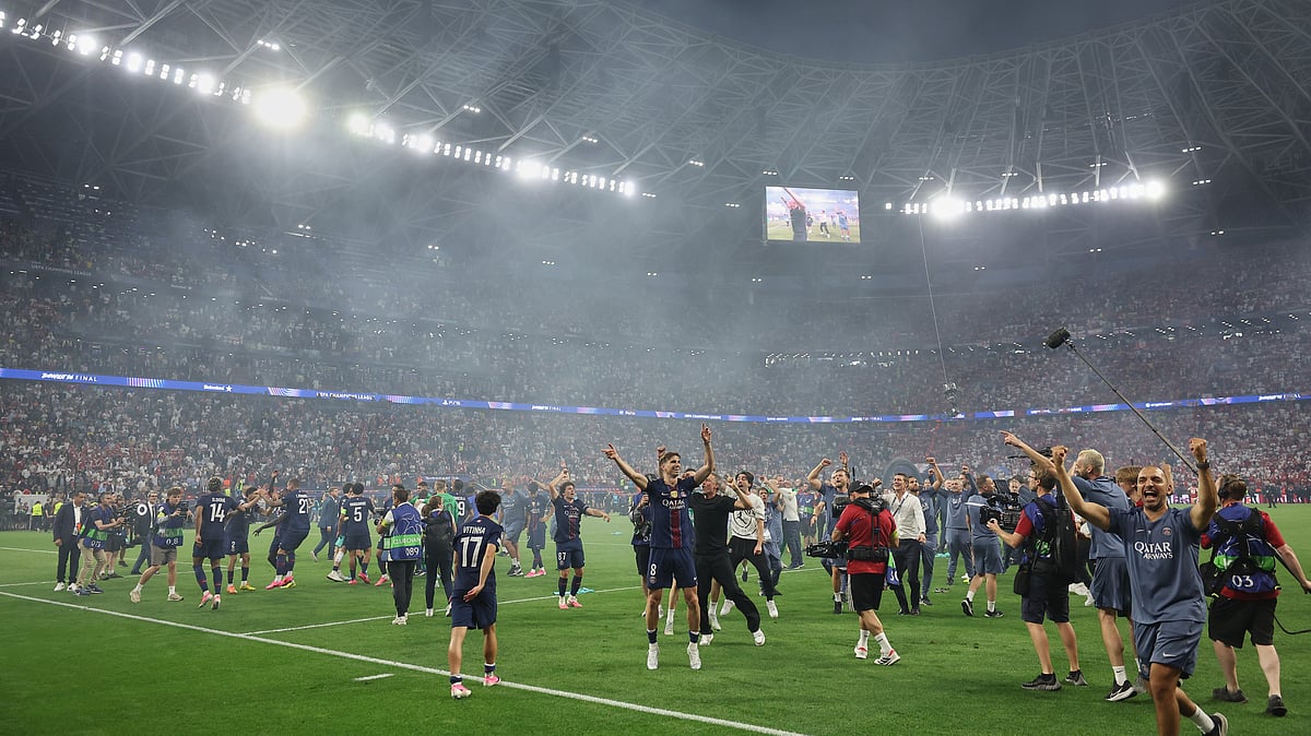 Paris Saint-Germain players celebrate after winning the UEFA Champions League 2025-26 title. - Armin Durgut/AP