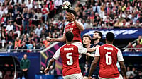 Arsenal Vs PSG LIVE Score, UEFA Champions League 2025-26 Final: Havertz's Early Goal Separates Two Sides At HT AP : Arsenal's William Saliba, top, heads the ball during the Champions League final soccer match between Paris Saint-Germain and Arsenal in Budapest, Hungary, Saturday, May 30, 2026