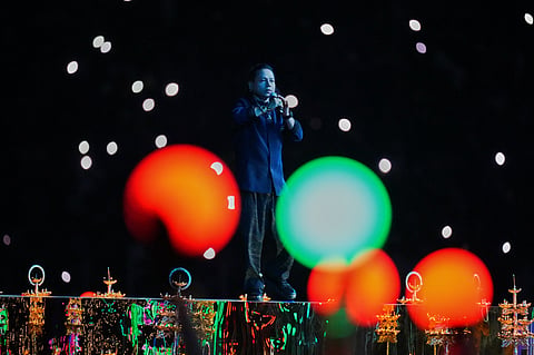 Playback singer Kailash Kher performs during the Indian Premier League final cricket match between Gujarat Titans and Royal Challengers Bengaluru in Ahmedabad, India, Sunday, May 31, 2026
