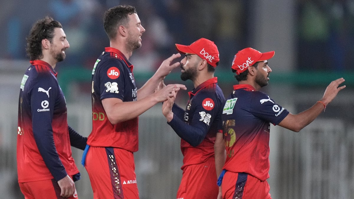 Royal Challengers Bengaluru players celebrates the wicket of Gujarat Titans' captain Shubman Gill during the Indian Premier League final cricket match between Gujarat Titans and Royal Challengers Bengaluru in Ahmedabad, India, Sunday, May 31, 2026. - AP