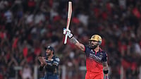 RCB Are IPL Champions Again: Kohli Masterclass Subdues Gill's GT To Defend Crown AP Photo : Royal Challengers Bengaluru's Virat Kohli celebrates his fifty runs during the Indian Premier League final cricket match between Gujarat Titans and Royal Challengers Bengaluru in Ahmedabad.