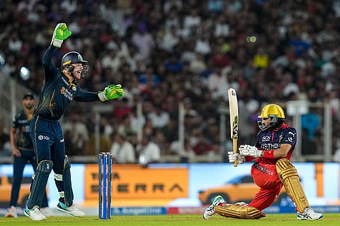 Royal Challengers Bengaluru's Krunal Pandya gets LBW by Gujarat Titans' Rashid Khan during the Indian Premier League (IPL) 2026 Final T20 cricket match between Royal Challengers Bengaluru and Gujarat Titans, in Ahmedabad, Gujarat.