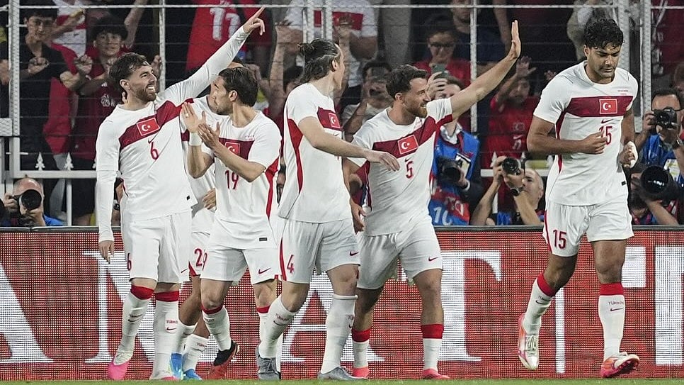 Turkiye’s Orkun Kokcu celebrates after scoring against North Macedonia during their international friendly match in Istanbul on June 1, 2026. - | Photo: Instagram/millitakimlar