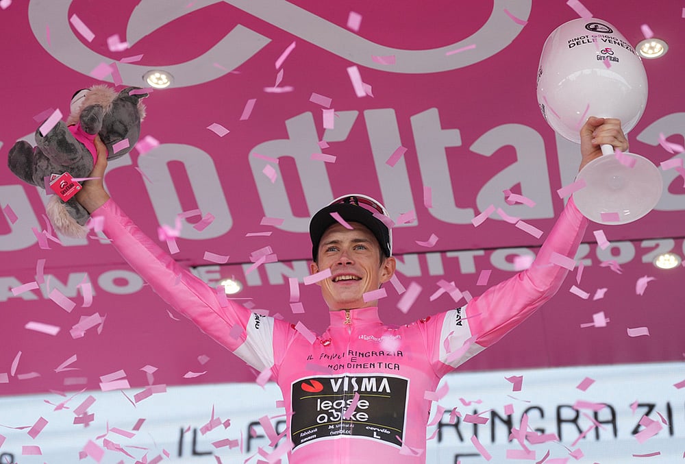 Denmark's Jonas Vingegaard Hansen of Team Visma | Lease A Bike wins the 20th stage of the Giro d'Italia cycling race from Gemona del Friuli to Piancavallo, Italy. - | Photo: Simone Spada/LaPresse via AP