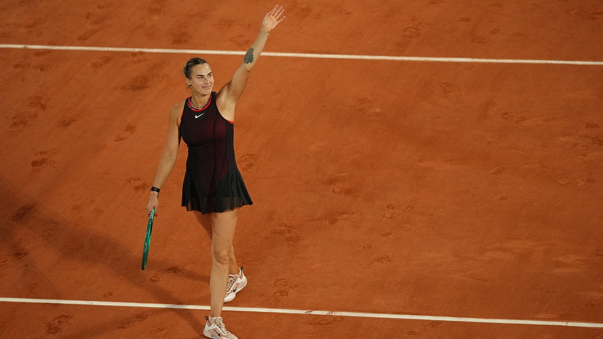 Aryna Sabalenka of Belarus reacts after winning the fourth-round tennis match against Japan's Naomi Osaka at the French Open in Paris. - AP Photo