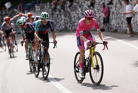 Denmark's Jonas Vingegaard Hansen of Team Visma | Lease A Bike (Pink jersey) during the 20th stage of the Giro d'Italia cycling race from Gemona del Friuli to Piancavallo, Italy.