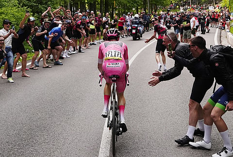 Denmark's Jonas Vingegaard Hansen of Team Visma | Lease A Bike (Pink jersey) during the 20th stage of the Giro d'Italia cycling race from Gemona del Friuli to Piancavallo, Italy.