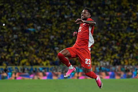 Panama's Michael Murillo celebrates after scoring his side's first goal against Brazil during a friendly soccer match in Rio de Janeiro.