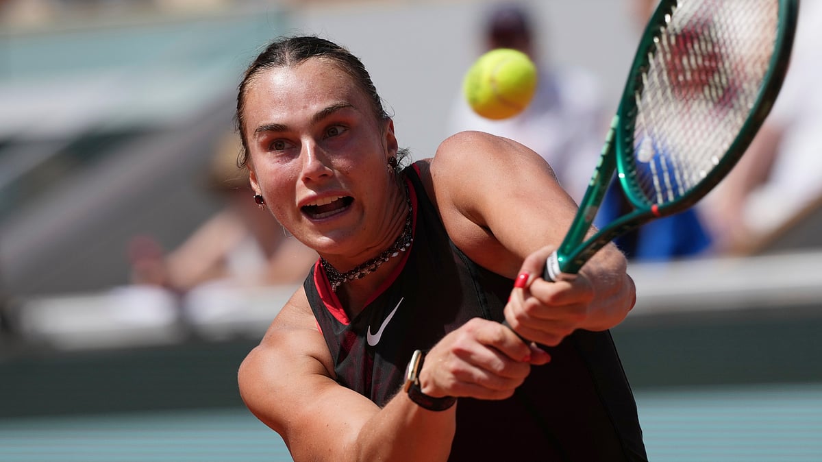 Aryna Sabalenka of Belarus returns to Daria Kasatkina of Australia during their third round women's singles tennis match at the French Open tennis tournament in Paris. - AP Photo