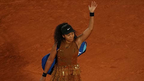 Japan's Naomi Osaka walks off after the fourth-round tennis match against Aryna Sabalenka of Belarus at the French Open in Paris, Monday, June 1, 2026