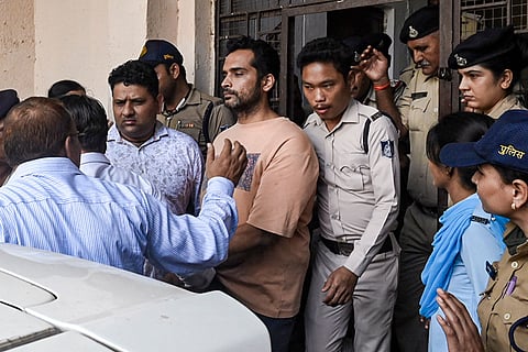 Model-actor Twisha Sharma's husband and accused, Samarth Singh leaves after a hearing in Twisha’s death case, in Bhopal.