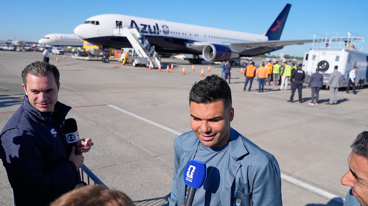 Brazilian soccer player Casemiro talks to reporters at Newark Liberty International Airport in Newark, N.J., Tuesday, June 2, 2026, as the team arrives ahead of the World Cup soccer tournament - AP/Seth Wenig