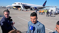 FIFA World Cup 2026: Brazil's Team Plane Gets 'Baptised' Before Departure - Watch Video AP/Seth Wenig : Brazilian soccer player Casemiro talks to reporters at Newark Liberty International Airport in Newark, N.J., Tuesday, June 2, 2026, as the team arrives ahead of the World Cup soccer tournament