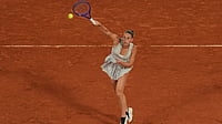 | Photo: AP/Thibault Camus : Ukraine's Marta Kostyuk returns to Ukraine's Elina Svitolina during the quarterfinal tennis match at the French Open in Paris.
