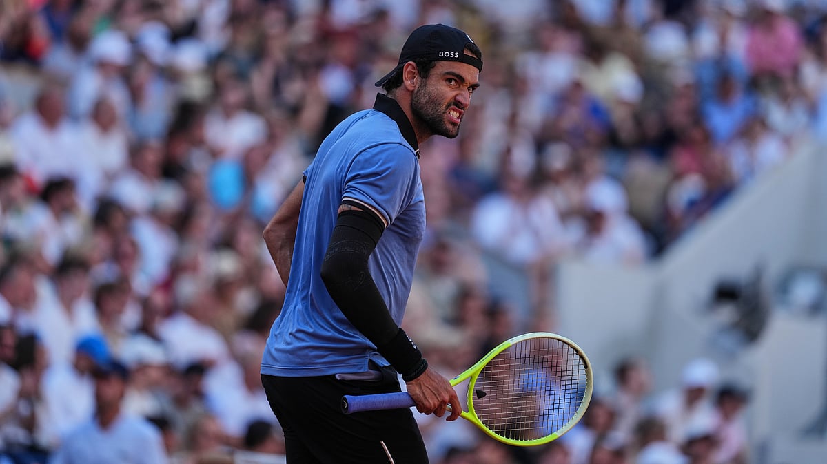 Italy's Matteo Berrettini reacts during the fourth-round tennis match against Argentina's Juan Manuel Cerundolo at the French Open in Paris. - AP Photo