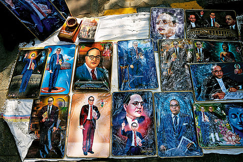 Icons: Photos of B.R. Ambedkar at a protest at Jantar Mantar in Delhi