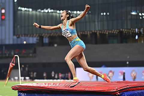 Pooja Singh celebrates after clearing 1.93m to win gold at the Asian U20 Athletics Championships 2026.