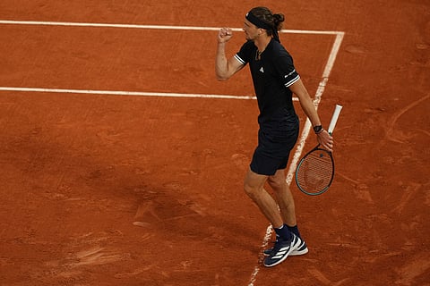 Germany's Alexander Zverev reacts during the quarterfinal tennis match against Spain's Rafael Jodar at the French Open in Paris.