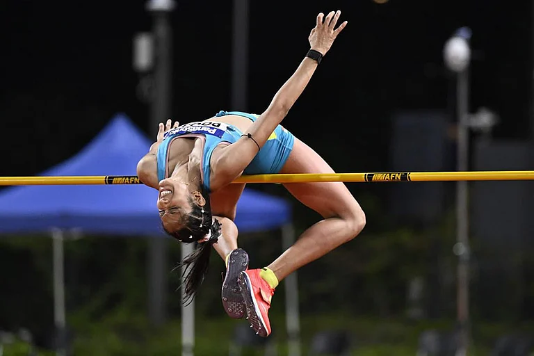 Pooja Singh in action as she sets a new senior national record in the women’s high jump, clearing 1.93m to win gold at the Asian U20 Athletics Championships 2026 in Hong Kong on Friday. - | Photo Credit: LPU
