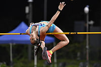 | Photo Credit: LPU : Pooja Singh in action as she sets a new senior national record in the women’s high jump, clearing 1.93m to win gold at the Asian U20 Athletics Championships 2026 in Hong Kong on Friday.
