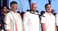 PTI : In this screengrab from a video posted on June 3, 2026, Lok Sabha LoP Rahul Gandhi with Congress President Mallikarjun Kharge and Karnataka Chief Minister-designate DK Shivakumar during the swearing-in ceremony of the new state government, in Bengaluru.