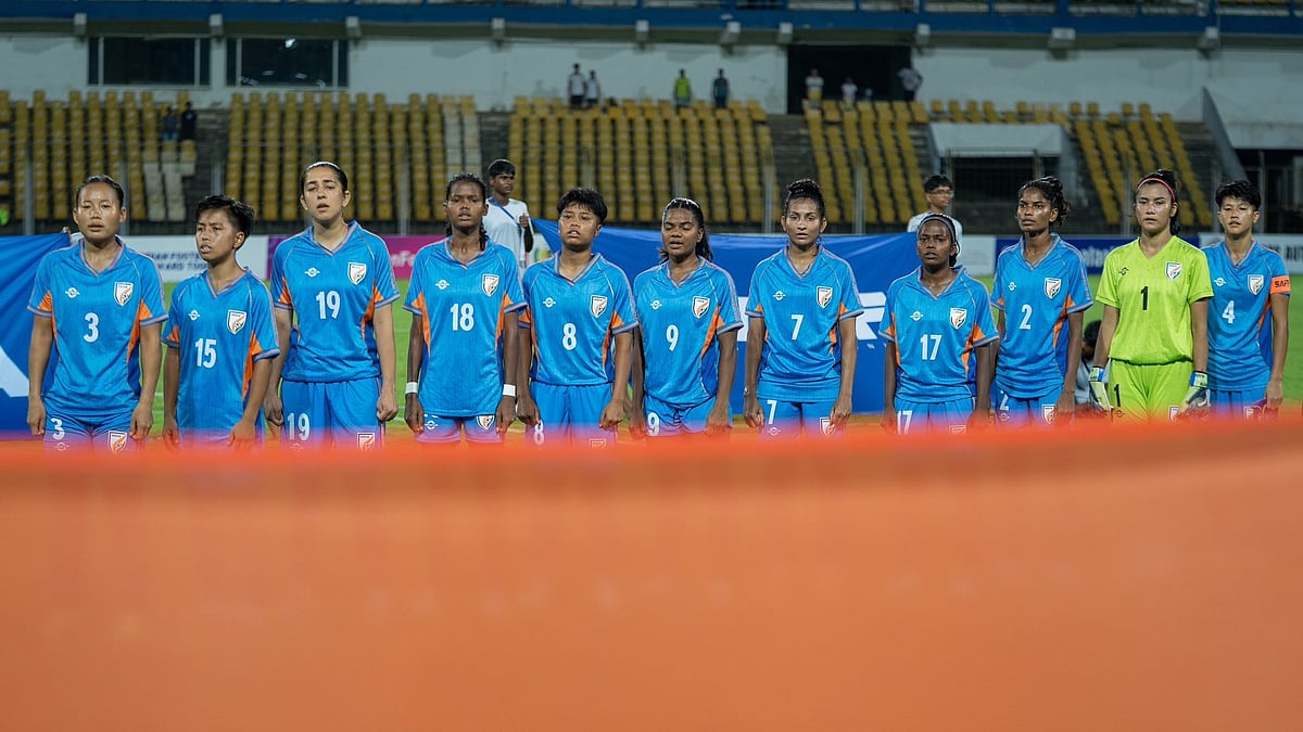 IND vs BHU: India women line-up ahead of kick-off in the semi-final. - X/IndianFootball