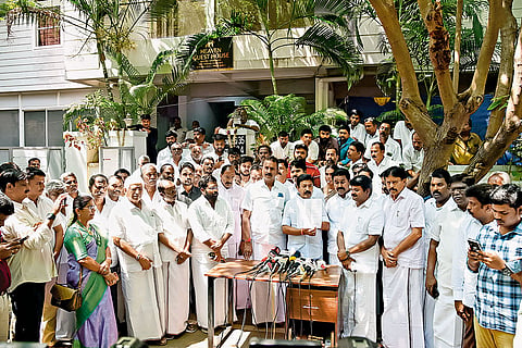 Internal Tensions: Dissident AIADMK leaders during a consultation meeting in Chennai