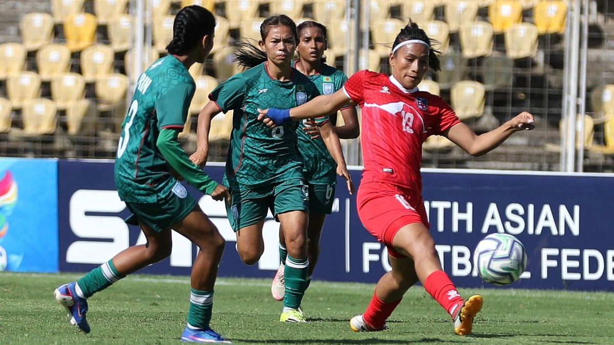 Nepal and Bangladesh women are tied at 1-1 at halftime in SAFF Women's Championship semifinal in Goa on Wednesday, June 3. - X/All Nepal Football Association