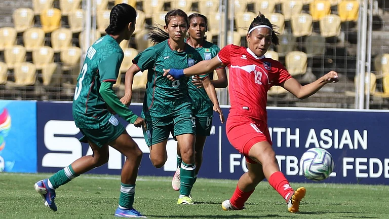 Nepal and Bangladesh women are tied at 1-1 at halftime in SAFF Women's Championship semifinal in Goa on Wednesday, June 3. - X/All Nepal Football Association