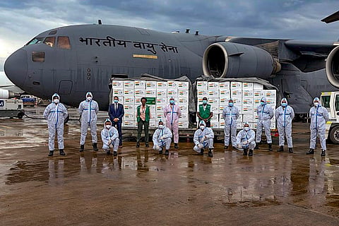 In this image posted on June 3, 2026, officials load medical aid onto an Indian Air Force C-17 Globemaster III aircraft for transportation to Uganda amid the Ebola outbreak on Tuesday.