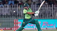AP Photo : Babar Azam is well-set and hold the key for Pakistan in the chase against Australia.
