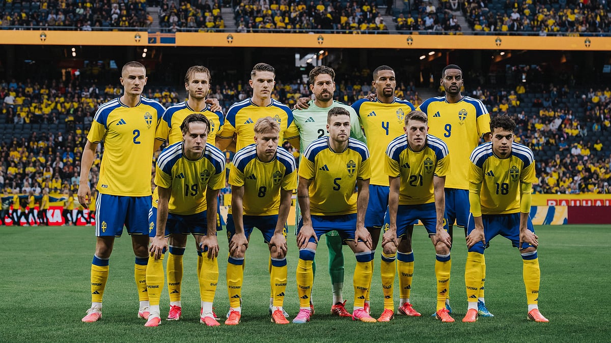 Sweden footballers ahead of International friendly match against Greece.  - AP Photo