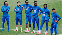 AP Photo : France footballers ahead of the International Friendly match against Ivory Coast. 